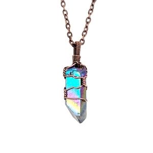 Rainbow Aura Quartz Necklace Jewelry Women Men Crystal Copper Artisan Handmade